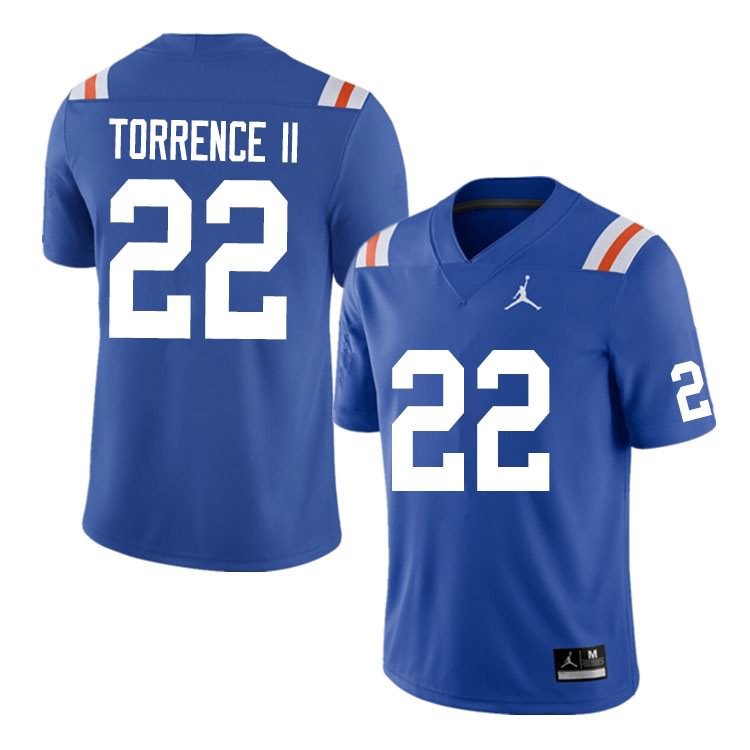 Men's NCAA Florida Gators Rashad Torrence II #22 Stitched Authentic Nike Blue Throwback College Football Jersey DRQ4165AD